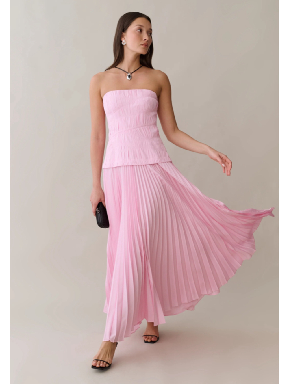 Women's Few Moda o.p.t Strapless Pleated Maxi Dress, Pink Sz 10